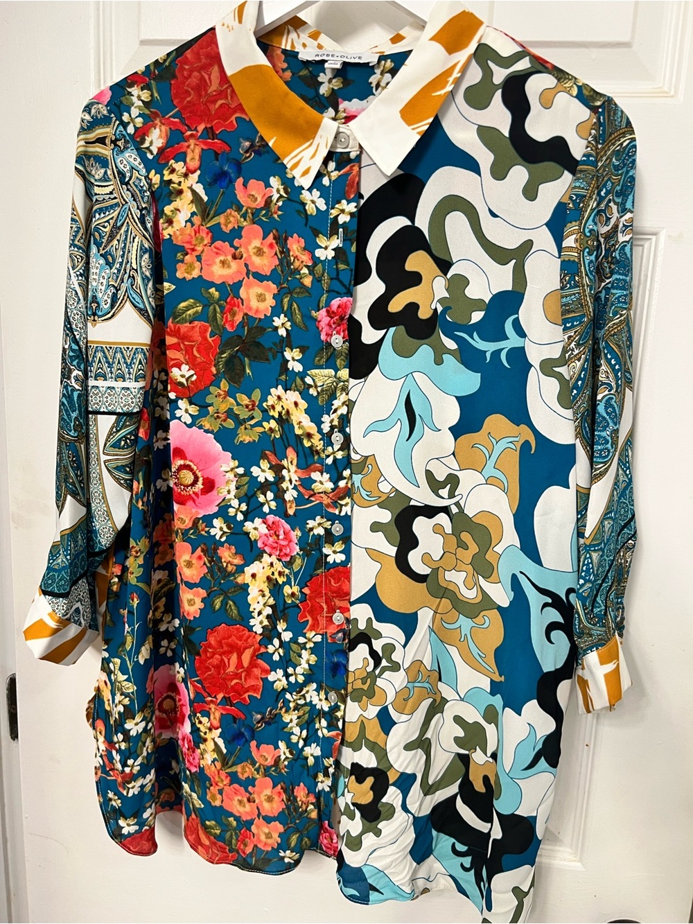 Rose & Olive Multicolor Mixed Floral & Abstract Button-Down Shirt